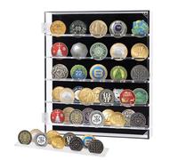 Challenge Coin Display Case, Acrylic Wall Mount Military Coin Holder Display Cabinet Rack, Shadow Box fits 45 Military Medals Poker Chip for Badges Ribbons Insignia Buttons