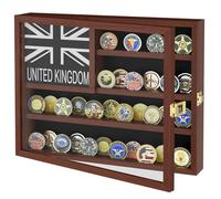 Challenge Coin Display Case - Wooden Military Coin Holder with Union Jack Design & Hidden Storage Compartment - Wall-Mounted Display for 46 Coins - Collector’s Coin Display Case, Brown