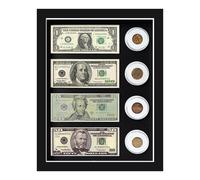 Challenge Coin Display,Challenge Coin Holder,Coin Display Case,Military Coin Holder Display,Dollar Frame,Dollar Bill Frame,11X14",Can hold any 4 US dollars and 4 coins with a diameter less than 40 mm.