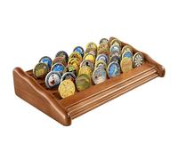 Challenge Coin Display Stand, 6 Rows Solid Wood Military Coin Holder Display Rack Holds 18-42 Coins for Desk Display, Army Coin Case for Collectors