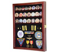 Challenge Coin/Medals/Pins/Badges/Ribbons/Insignia/Buttons Chips Combo Display Case Box Cabinet (Cherry Finish)
