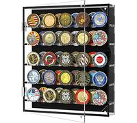 Challenge Coin Wall Display Case, Acrylic Military Challenge Coin Holder with Removable Shelves and Magnetic Door,Coin Box fits 45 Military Medals Poker Chip