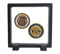 Challenge Coins Display Frame, Clear 3D Floating Holder, Small Shadow Box for Medal, AA Medallions, Jewelry, Black, 4.3"x4.3"x0.8"