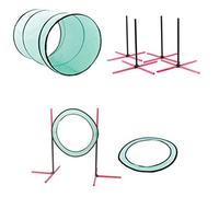 Challenge Dog Agility Training Equipment - Great Starter Kit - Fun Physical And Mental Exercise - Adjustable High Jump Ring, Pop-Open Tunnel, Weave Poles, Pause Circle