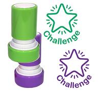 Challenge, Star Design Mastery Level Teacher Stamp. Self-Inking, 22mm, Reinkable, Quality Stamper for Marking and Praise. Purple Ink