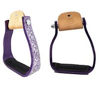 CHALLENGER Horse Western 5" Barrel Racer Purple Engraved Aluminum Angled Show Stirrups 51140PR