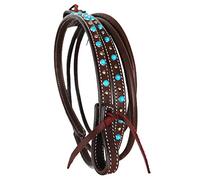 CHALLENGER Horse Western 8ft Contest Barrel Rolled Leather Reins Turquoise Brown 66RT20TR
