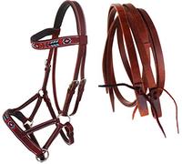 CHALLENGER Horse Western Leather Beaded Bitless Sidepull Bridle Reins 77RS17MG-F