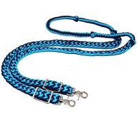 CHALLENGER Horse Western Nylon Braided Knotted Roping Barrel Reins Turquoise Navy 60714