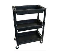Challenger Mechanics/Utility Tool Trolley with 3 Trays & Accessory Holes 82x47x104.5cm | Heavy-Duty HDPE Construction, 45kg Load Capacity, 4 Castor Wheels (2 with Brakes) | Mobile Tool Cart