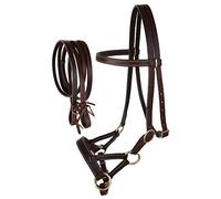 CHALLENGER USA Horse Western Leather Tack Bitless Sidepull Bridle Rein BRN 77RT03BR-C