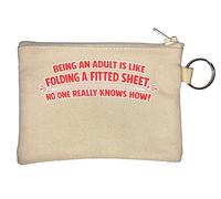 Challenges of Adulting Explained Humorously Key Chain Coin Purse Beige