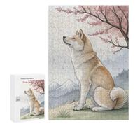 Challenging Akita Dog Under Cherry Blossoms Jigsaw Puzzle for Adults, 300 PCS, Versatile Leisure for Adults Who Enjoy Jigsaws, for Cosy Nights