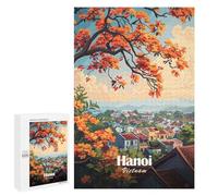 Challenging Hanoi, Vietnam Cityscape with Orange Flowers Jigsaw Puzzle for Adults, 1000 PCS, A Creative Way to Unwind after A Busy Day, for Indoor Play