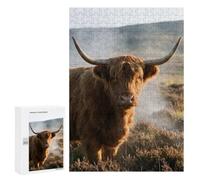 Challenging Highland Cow in Misty Landscape Jigsaw Puzzle for Adults, 300 PCS, A Rewarding Pastime for Dedicated Jigsaw Fans, for Family Fun