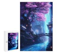 Challenging Japanese Sakura Neon Art Jigsaw Puzzle for Adults, 1000 PCS, A Creative Way to Unwind after A Busy Day, for Family Nights