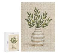 Challenging Minimalist Olive Branch in Vase Jigsaw Puzzle for Adults, 300 PCS, A Rewarding Pastime for Dedicated Jigsaw Fans, for Family Fun