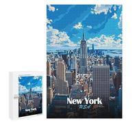 Challenging New York City Skyline Illustration Jigsaw Puzzle for Adults, 1000 PCS, A Creative Way to Unwind after A Busy Day, for Indoor Play