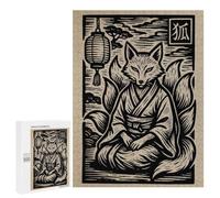 Challenging Nine-tailed Fox in Kimono Woodcut Print Jigsaw Puzzle for Adults, 500 PCS, Versatile Leisure for Adults Who Enjoy Jigsaws, for Cosy Nights