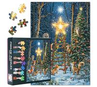 Challenging Puzzle Enchanting Winter Forest Jigsaw Puzzles 1000 Piece for Adults Animals Decorate Christmas Tree Jigsaw Puzzles No Dust Thick Puzzle Unique Brain Teaser for Game Nights(50.5x70.5cm)