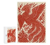 Challenging Red Phoenix Rising Poster Mythical Fire Bird Fantasy Wall Art Jigsaw Puzzle for Adults, 300 PCS, A Rewarding Pastime for Dedicated Jigsaw Fans, for Family Fun