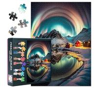 Challenging Village with Aurora Puzzles for Adults 1000 Pieces Aurora Jigsaw Puzzles for Home Decor Impossible Difficult Star Trail Polar Lights Puzzle for Family Games 27.5"X19.7"