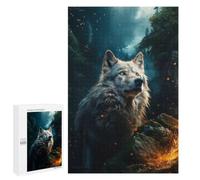 Challenging White Wolf in Fire And Fog Jigsaw Puzzle for Adults, 1000 PCS, An Absorbing Project for Relaxed Weekends, for Creative Downtime