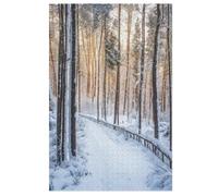 Challenging Wooden Jigsaw Puzzle Snow Trail Passes Through The Winter Forest 1000 Pieces for Adults and Kids Game Large Puzzle Educational Games Decompression Toys Gift