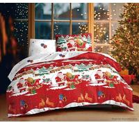 Chalotte Andersen Santa Christmas Duvet Cover King - Reversible Xmas Bedding Set with Pillowcase - Red Santa Sleigh & Reindeer Design - Soft Festive Bedding for Kids & Adults (Red, King)