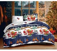 Chalotte Andersen Santa Christmas Duvet Cover Single - Reversible Xmas Bedding Set with Pillowcase - Blue Santa Sleigh & Reindeer Design - Soft Festive Bedding for Kids & Adults (Blue, Single)