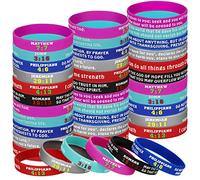 Chalyna 48 Pcs Bible Verses Bracelets Bulk Scripture Silicone Wristbands Inspirational Motivational Quote Rubber Bracelets Christian Religious Faith Hope Wristbands for Men Women Party Favors