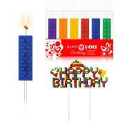 Chalyna 6 Pcs Building Block Party Cake Candles Novelty Brick Birthday Cake Toppers Birthday Supplies for Building Block Party Themed Decoration, 6 Colors