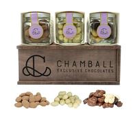 CHAMBALL Gourmet Box 300g - Pistachio Chocolate, Caramelized Almonds with Dark Chocolate & Three Chocolate Walnuts | Original Chocolates for Gifts, Gourmet Gift