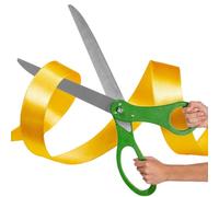 Chambridge Giant Ribbon Cutting Scissors - Green, Decorative, Stainless Steel, 25 Inch, PVC Handles, Gold Satin Ribbon, Business Openings, Inaugurations, Special Events