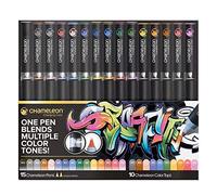 Chameleon Art Pens, 25-Pen Deluxe Set (15 Pens + 10 Color Tops) - Multicolor, 0.3mm Chisel Tip, Ambidextrous, Refillable, Perfect for Drawing, Coloring, Sketching