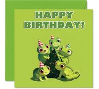 Chameleon Birthday Cards for Her Him - Party Animals Pyramid - Happy Birthday Card for Mum Dad Brother Sister Auntie Uncle Cousin Friend Family Colleague 145mm x 145mm Bday Greeting Cards