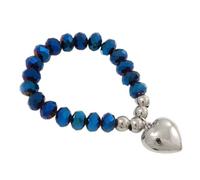 Chameleon Blue Faceted Glass Bead 'Heart' Flex Bracelet - up to 22cm Length