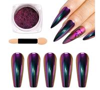 Chameleon Chrome Nail Powder Holographic Glitter Reflective Solid Gel Nails Art Polish Pigment Powder Metallic Fine Glitter Magic Mirror Effect Red Purple