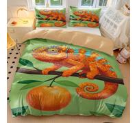 Chameleon Duvet Cover King Cartoon Lizards on Branches Bedding Set with Pillowcases for Kids Bedroom Decor (style2,Single135x200cm+65x65cm*2)