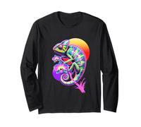 Chameleon Floral Retro Nature and Reptile Art Lovers Long Sleeve T-Shirt