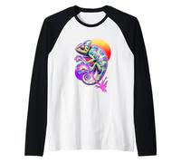 Chameleon Floral Retro Nature and Reptile Art Lovers Raglan Baseball Tee