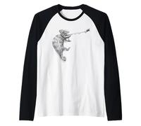 Chameleon Illustration Funny Hunting Lizard & Fly Raglan Baseball Tee