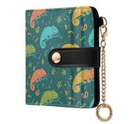 Chameleon Leaves Green Pattern Small Women Wallet Bifold PU Leather RFID Blocking Compact Card Holder with Zipper Coin Pocket Purse for Ladies Girls Women