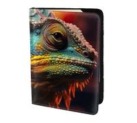 Chameleon Listen Music Print 5.5 Inch Passport For Men And Women Lightweight Stylish Travel Document Wallet, Black, One Size