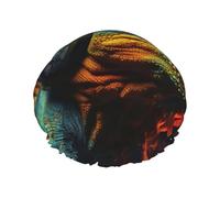 Chameleon listen music print Bath cap Large bath cap Fit for all lengths of hair Protects hair bath cap Reusable