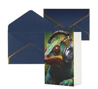 Chameleon Listen Music Print Greeting Card Paper, Half Fold To Cards For Birthday, Wedding, Party.