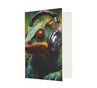 Chameleon Listen Music Print Greeting Card Paper, Half Fold To Cards For Birthday, Wedding, Party.