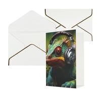 Chameleon Listen Music Print Greeting Card Paper, Half Fold To Cards For Birthday, Wedding, Party.