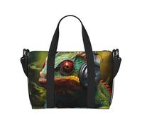 Chameleon Listen Music Print Hand Travel Bag with Zipper Weekender Overnight Bag for Women Men Carry On