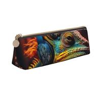 Chameleon Listen Music Print Large Capacity Leather Pencil Case Smooth Zippered Pen Pouch School Travel Makeup